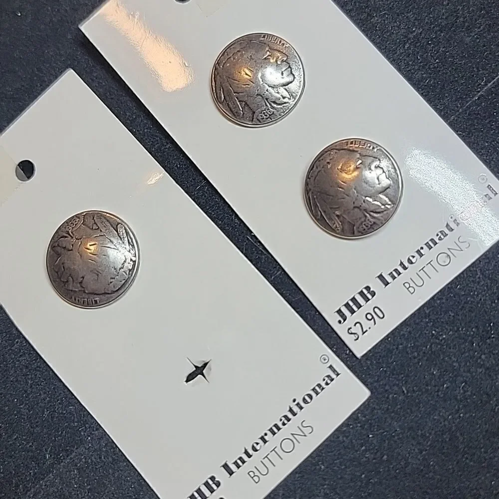 Vintage JHB International Buffalo Nickel Silver Tone Buttons #90558